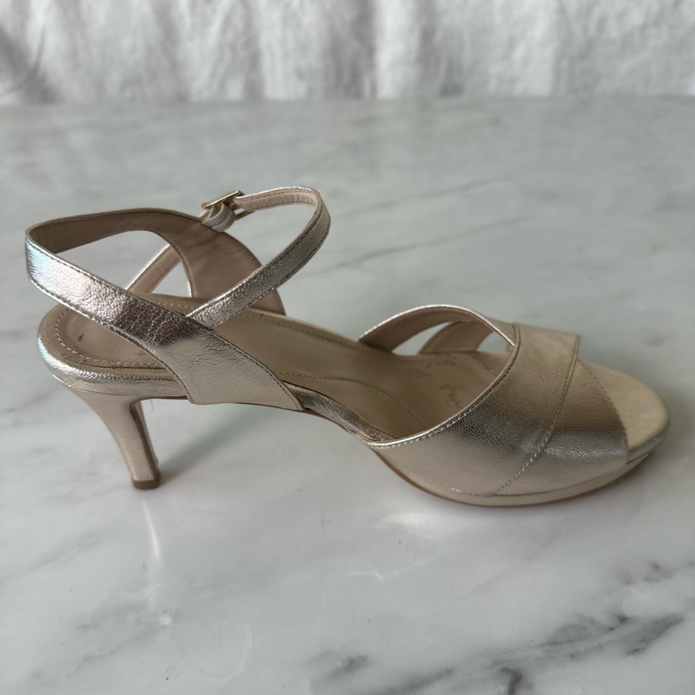 Calla low heel gold strappy open toe shoes